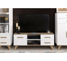 Тумба под ТВ Вега Скандинавия (глянец, белый + дуб каньон)